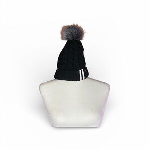 Layer 8 Black Knit Hat with Pom-Pom